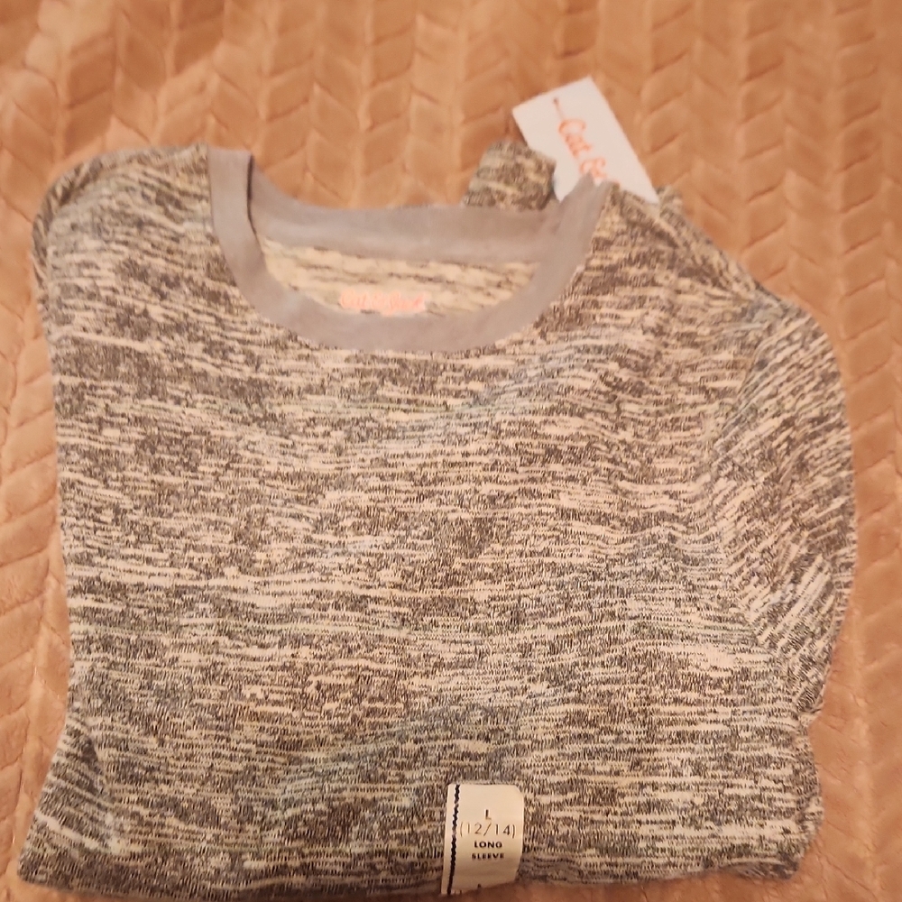 Gray and White Long Sleeve Top